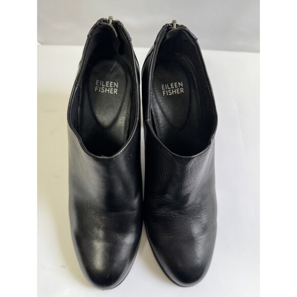 Eileen Fisher Women Ankle Booties black leather heels back zipper Size 9 - Picture 8 of 12